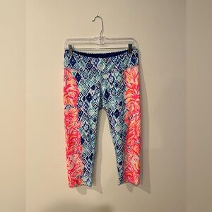 Lilly Pulitzer Women' Blue & Pink Floral Ikat Patterned Crop Leggings Size Large